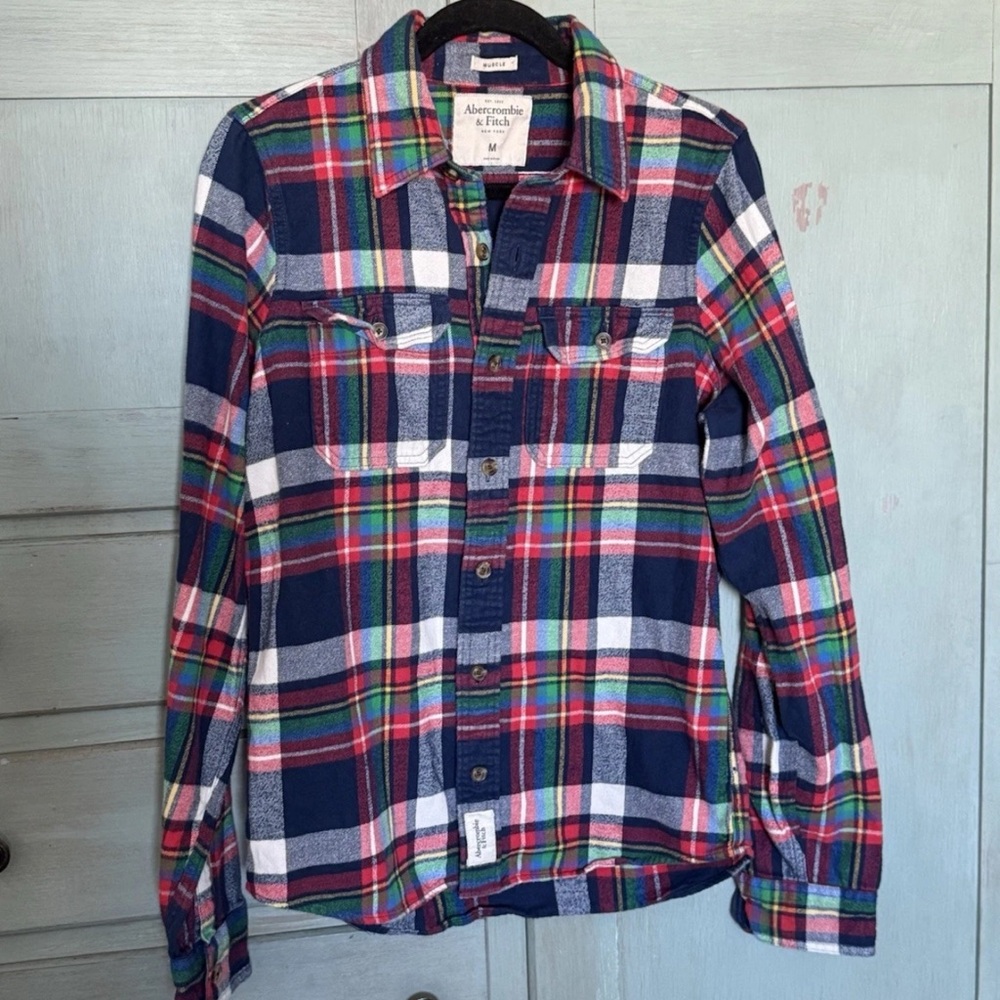 Abercrombie & Fitch Men’s Muscle Fit Button Down Plaid Shirt Size M Cottagecore